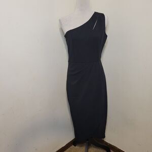Pretty Garden One Shoulder Cutout Ruched Slit Wrap Bodycon Dress M Black